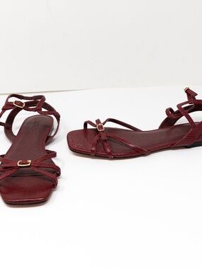NEW J. Crew Capri Buckle Open Toe Sandals In Lizard-Embossed Leather Red 7.5